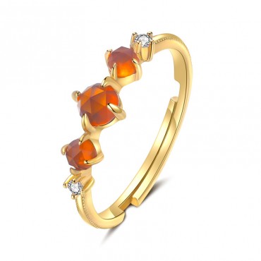 The New "Sunshine Series" Japanese and Korean Orange Garnet Ring for Women's Sterling Silver Vintage Style Gem Ring