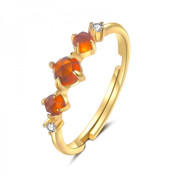 The New "Sunshine Series" Japanese and Korean Orange Garnet Ring for Women's Sterling Silver Vintage Style Gem Ring