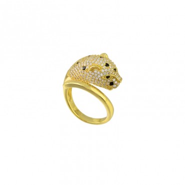 High Grade Handmade Leopard Gold Plated Ice Out Zircon Stone Open Adjustable S925 Sterling Silver Ring Jewelry For Women