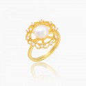 Fashion Style Natural Fresh Water Pearl 18 K Gold Plated Opening Adjustable S925 Sterling Silver Ring Jewelry