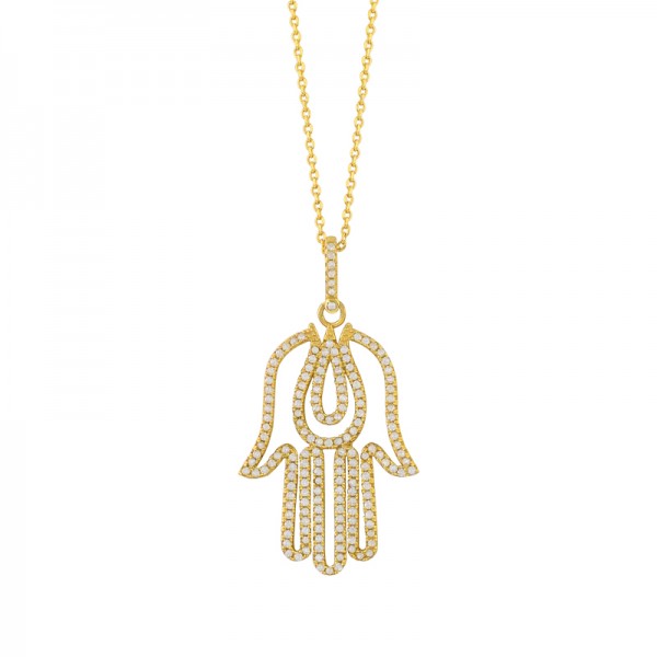 Hip Hop Hamsa Hand Iced Out Gold Plated 925 sterling silver Pendant Necklace For Men Women