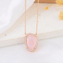 Fancy Design Style Geometry Pink Glass Stone Ice Out Small Zircon Stone S925 Sterling Silver Pendant Necklace Jewelry