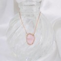 Fancy Design Style Geometry Pink Glass Stone Ice Out Small Zircon Stone S925 Sterling Silver Pendant Necklace Jewelry