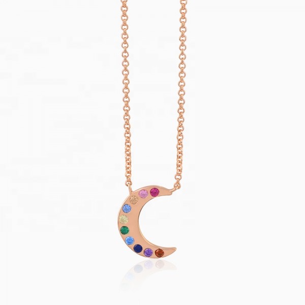 New Arrivals Colorful Stone Charming  Moon 18 K Gold Plated S925 Sterling Silver Pendant Necklace Jewelry Necklace For Women