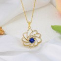 Luxury Elegant Design Yellow Gold Plated Sunflower Shape Sapphire Gemstone S925 Sterling Pendant Necklace Jewelry