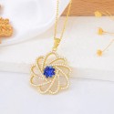 Luxury Elegant Design Yellow Gold Plated Sunflower Shape Sapphire Gemstone S925 Sterling Pendant Necklace Jewelry