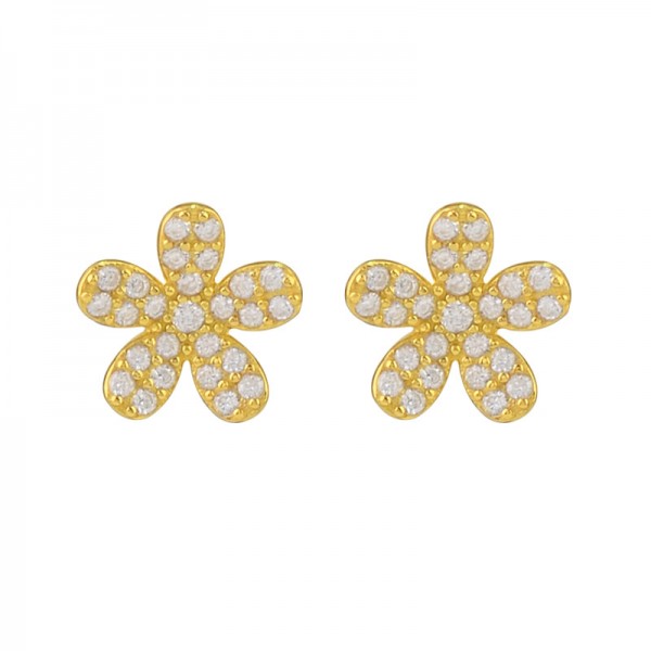 New style earrings are versatile and cool, S925 sterling silver temperament, female zircon five petal flower small flower earrings are simple