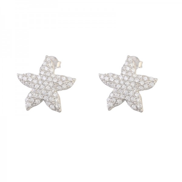 New Korean version luxury personality Zirconium full Pentagram sea star earrings S925 sterling silver niche design earrings female