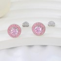 New minimalist and sweet pink diamond donut earrings with full diamond inlay S925 sterling silver minimalist earrings, elegant and feminine