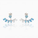 New Japanese and Korean minimalist one line set zirconium ear bone studs for women's S925 sterling silver blue zirconium earrings, cool and versatile earrings