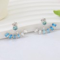 New Japanese and Korean minimalist one line set zirconium ear bone studs for women's S925 sterling silver blue zirconium earrings, cool and versatile earrings