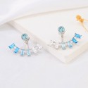 New Japanese and Korean minimalist one line set zirconium ear bone studs for women's S925 sterling silver blue zirconium earrings, cool and versatile earrings