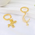 Fashion Design 18K Gold Plated Ice Out Zircon Stone  Asymmetric Animal Unicorn Moon Charm S925 Sterling  Hoop earrings