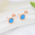 New minimalist blue turquoise round earrings for women's French retro small fragrance style earrings S925 sterling silver earrings