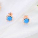 New minimalist blue turquoise round earrings for women's French retro small fragrance style earrings S925 sterling silver earrings