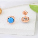 New minimalist blue turquoise round earrings for women's French retro small fragrance style earrings S925 sterling silver earrings